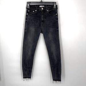 Zara Women Premium Skinny Frayed Hem Jeans Size 4 Black Stretchy